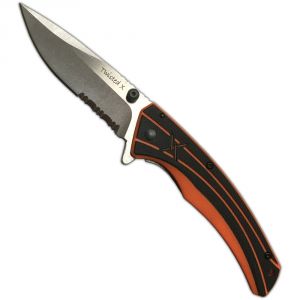 Twisted X 3.25" Blade Orange Partial Serrated Frame Lock Folder Knife - HK710ORS